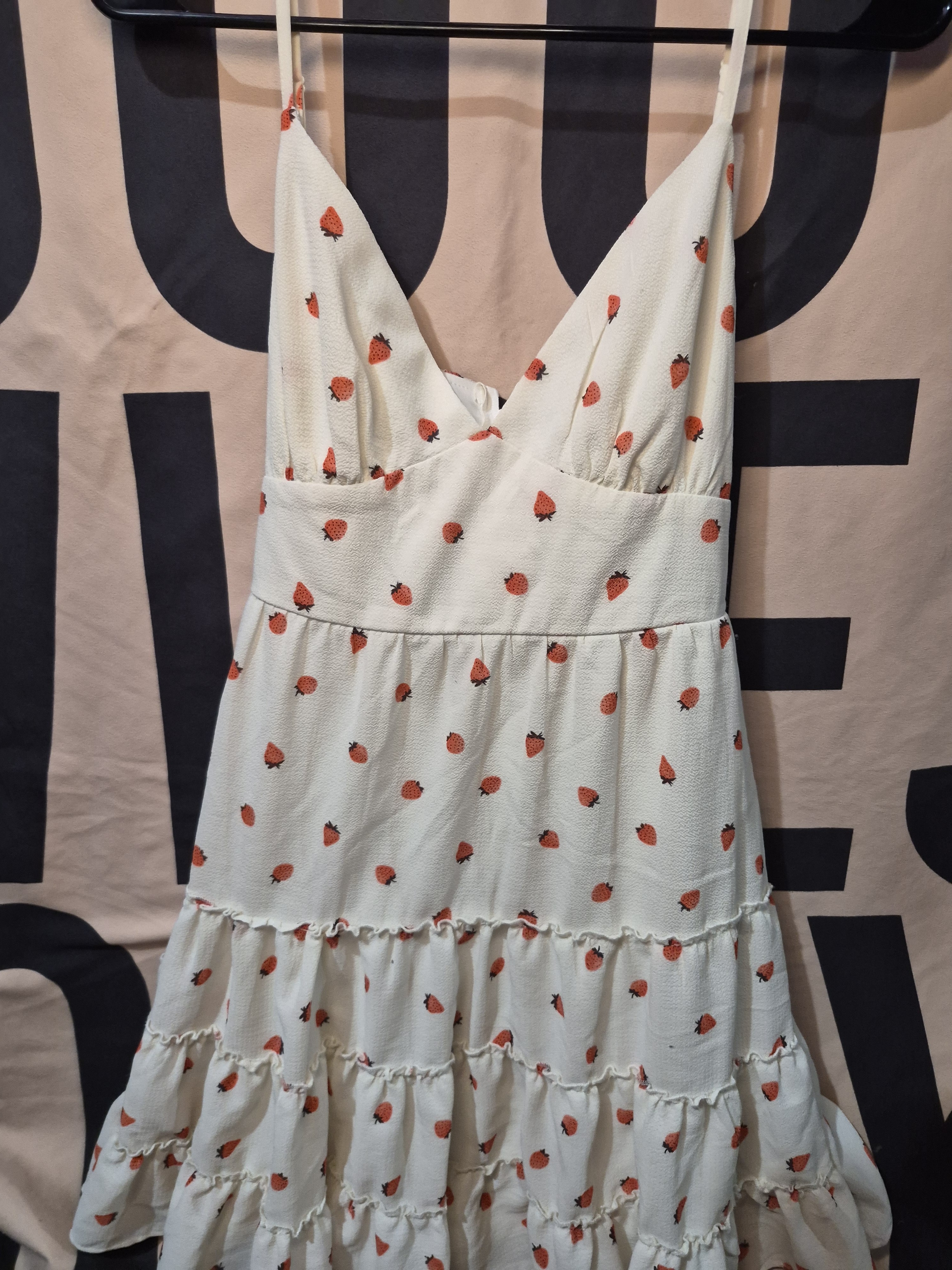 B. Smart White Strawberry Print Tiered Sundress